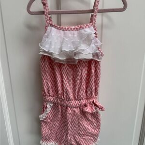 Trish Scully 3T Girls Pink and White Geometric Pattern Tank Top Romper Ruffles